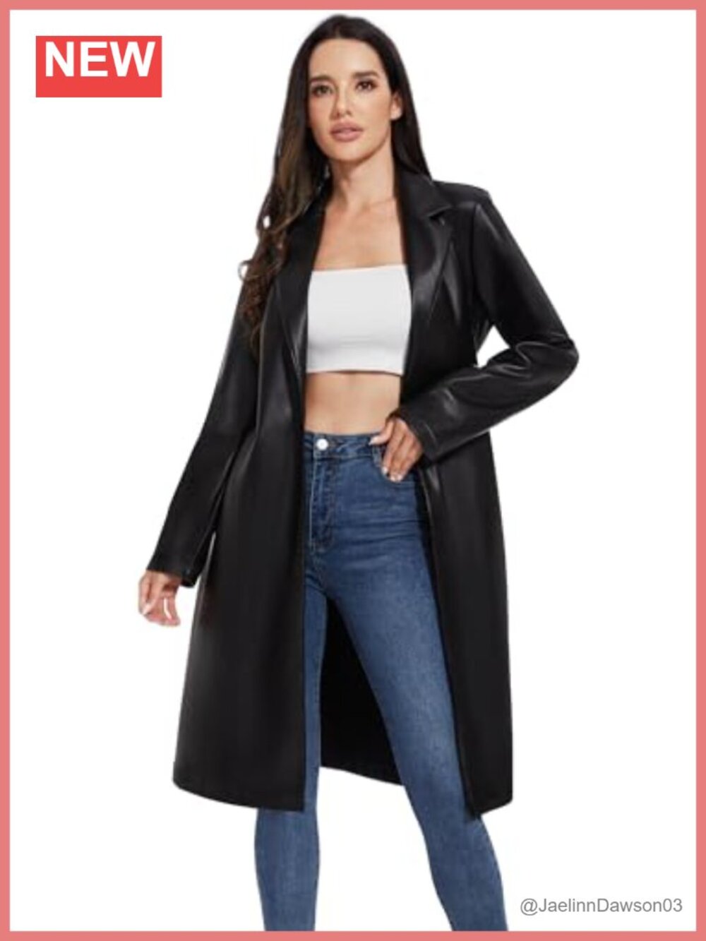 Faux Leather Trench Coat Motorcycle Biker Jacket Lightweight Vegan Pleather Moto
